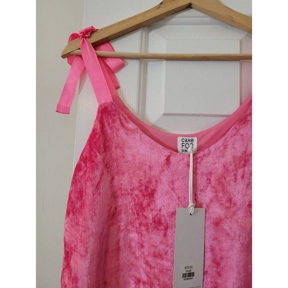 New CAKE FOR DINNER Small Pink Velvet Top Cami w/ Ribbon Straps - Picture 2 of 6